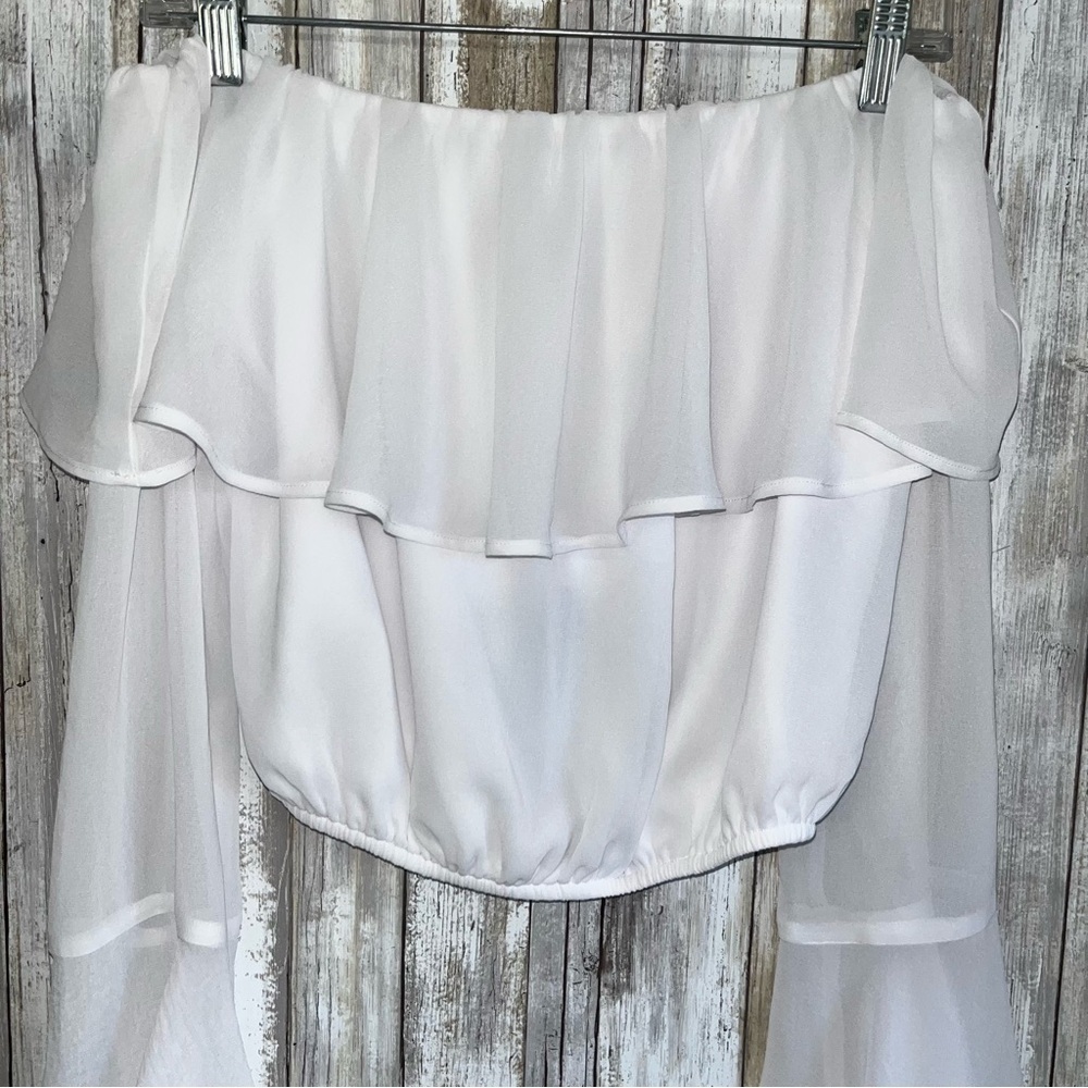 NWT Show Me Your Mumu Love Spell White Ruffle Off Shoulder Crop Top Boho Small - Picture 4 of 7